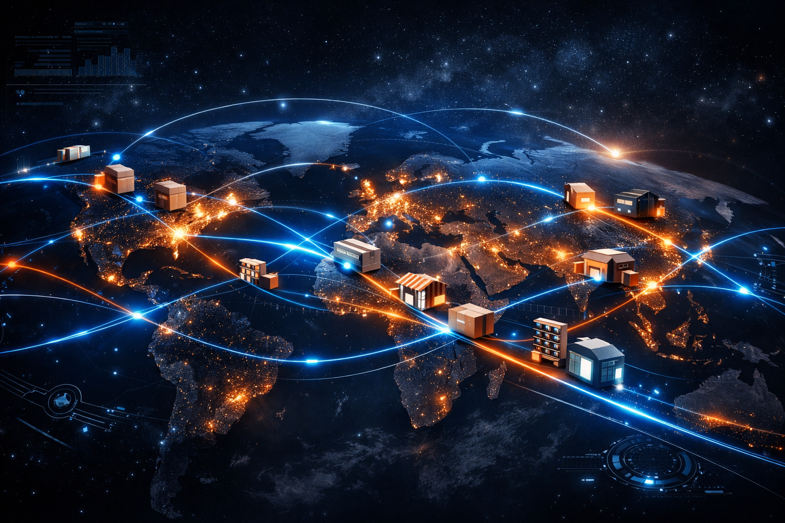 Global commerce network visualization showing connected commerce across products, places, and services.